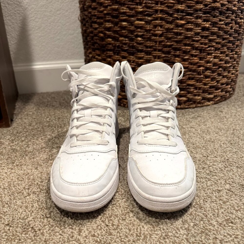 White Adidas Hoops 3.0 Women’s Sneakers, Size 11